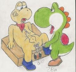 2009 after_anal after_sex cum cum_in_ass cum_leaking exhausted koopa koopa_troopa kooper male_only mario_(series) nintendo paper_mario smooth_skin yoshi zb