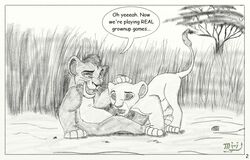 2009 disney feline female female_feral female_focus feral fur furry furry_only kiara kovu lion male male_focus mammal monochrome penis straight tagme the_lion_king the_lion_king_ii:_simba's_pride