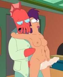 1boy 1girls alien alien_genitalia bare_arms bare_back bare_breasts bare_legs bare_midriff bare_shoulders bare_thighs barely_visible_genitalia cyclops decapodian doctor doctor_on_patient freako futurama hand_on_penis handjob licking_partner mutant nipples nude nude_female nude_female_clothed_male penis_between_legs penis_rubbing_pussy precum presenting purple_hair sex surprised tagme turanga_leela zoidberg