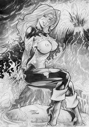 1girls 2009 angelica_jones avengers dinei female female_only firestar_(marvel) firestar_(spider-man) marvel monochrome solo straight_hair tagme