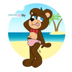 1boy absurd_res anthro beach clothing conditional_dnp cub exhibitionism hi_res male male_only oliver_masthay olly public seaside solo speedo swimwear teddy_bear_(species)