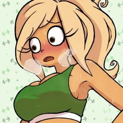 after_running armpits atheletic blonde blonde_female blonde_hair breath_cloud broistgruen clevage coco_schoppenboer ongezellig sportwear sweaty