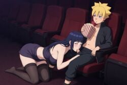 1boy 1girls 2026 2d ai_generated aistuffo anime big_breasts blonde_hair blowjob blue_eyes blue_hair blush boruto:_naruto_next_generations chairs cinema clothing eating female hyuuga_hinata incest jacket jacket_open long_hair male mother mother_and_son naruto_(series) on_all_fours pants pants_open penis penis_in_mouth popcorn purple_hair short_hair sitting skirt son stockings straight sucking sucking_penis thighs uncensored uzumaki_boruto uzumaki_hinata whisker_markings