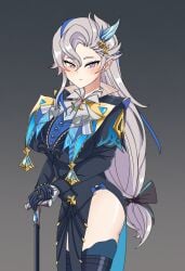 1girl 1girls 2d alex103 genderbend genderswap genshin_impact neuvillette_(genshin_impact) rule_63 tagme