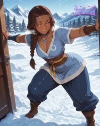 1girls ai_generated arms_up avatar:_the_last_airbender avatar_the_last_airbender belt big_breasts blue_eyes blue_shirt blush blushing blushing_at_viewer blushing_female boots braid brown_hair cleavage dark_skin deurahh female female_focus fur_trim hi_res imminent_fellatio imminent_oral imminent_penetration imminent_sex katara large_ass large_breasts long_hair mountain necklace outdoors pants pendant pov pov_eye_contact smile snow solo standing steaming_body steaming_breath sweat sweating_female sweating_profusely thicc thicc_thighs thick_ass thick_thighs voluptuous voluptuous_female water_tribe wide_hips