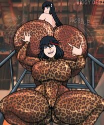 2girls ass ass_visible_through_thighs big_ass big_breasts biggy_deez black_hair bodysuit bottom_heavy breasts busty cameltoe clothing fat_ass female female_only gluteal_fold huge_ass kill_la_kill kiryuuin_satsuki large_ass large_breasts legs_apart leopard_print looking_at_viewer looking_back massive_ass matoi_ryuuko sisters sitting sitting_on_person spread_legs spreading thick_ass thick_thighs thunder_thighs topless topless_female wide_hips