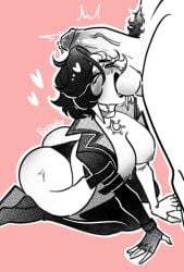 1boy 1girls anonymous_male big_ass big_breasts big_penis black_and_white black_hair black_lipstick blush blushing breasts breasts_out fingerless_gloves floating_heart floating_hearts heel_boots heeled_boots heels jacket jacket_open kneeling kneeling_oral_position light-skinned_female light-skinned_male light_skin limited_color limited_palette lipstick long_gloves looking_at_partner looking_up looking_up_at_partner luna_snow luna_snow_(marvel_rivals) makeup marvel marvel_comics marvel_rivals multicolored_hair on_hands_and_knees oral oral_sex partially_clothed partially_clothed_female penis_on_head penis_out poposhirat precum precum_drip precum_on_ass pubic_hair seol_hee short_hair simple_background solid_color_background sucking_balls sweat sweatdrop thigh_boots thigh_high_boots thong tremble_lines tremble_spikes wedge_heels white_hair