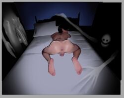 1boy bed ghost lovettica nude original_character spooky twink yaoi