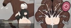 1animal 1girls 2d artist_name bestiality color creampie cum english_text game_mechanics heart_symbol horse impregnation mating_press nier:_automata notkadraw sperm_cell sperm_meets_ovum text two_panel_image vaginal_penetration yorha_2b zoophilia