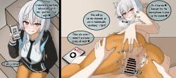 1boy 1girls anus ass doggy_style female from_behind kirino_iko looking_at_viewer male mayonaka_heart_tune nionzore pantyhose penetration penis recording sex sex_from_behind torn_pantyhose white_hair