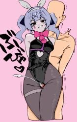 1boy 1girl 1girls 2d 2d_(artwork) 2d_artwork animal_ears anon anonymous_male arms_behind_back bare_shoulders blush bow bowtie breasts bunnysuit censored color color_edit cropped_legs cum ejaculation eyeless_male faceless faceless_male fake_animal_ears female femdom greyscale grin hatsune_miku heart hetero human_male leotard male medium_breasts monochrome muscular muscular_male nude pantyhose penis playboy_bunny rabbit_ears rabbit_hole_(vocaloid) sex simple_background smile straight sweatdrop tank1000ml thigh_sex thigh_sex_over_clothes thighs twintails virtual_youtuber vocaloid
