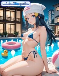1girls 2026 ai_assisted ai_generated anime ball beach beachball bikini blue_bikini boobs breasts bust dawn_(pokemon) hat hi_res high_quality high_resolution highres long_hair nintendo patreon patreon_username pokemon pokemon_(creature) pool side-tie_bikini skypassion stable_diffusion swimsuit tits water watermark white_headwear