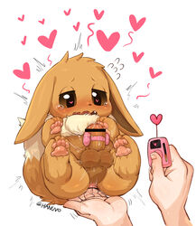 <3_eyes 2021 ambiguous_gender anal anal_fingering balls blush bodily_fluids brown_body censored chest_tuft duo eevee feral fingering foreskin genital_fluids genitals hanuvo heart human interspecies male male/ambiguous mammal nintendo paws penile penis pokémon_(species) poképhilia pokemon precum sex_toy signature simple_background tears tuft uncut vibrator vibrator_on_penis video_games white_background