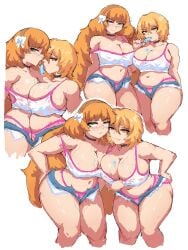 2girls belly belly_button big_breasts bow bow_in_hair breasts don_quixote_(limbus_company) female female_only freckles freckles_on_breasts freckles_on_face green_eyes ishmael_(limbus_company) licking_popsicle limbus_company littleteze multiple_girls navel orange_hair panties popsicle popsicle_melting project_moon tongue tongue_out white_bow yellow_eyes yellow_hair