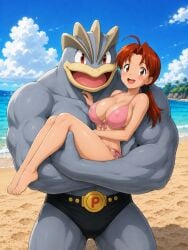ai_generated beach big_breasts big_tits bikini boobs breasts brunette brunette_female brunette_hair delia_ketchum delia_ketchum_(pokemon) female machamp nipples pokemon pokemon_(species) sexy sexy_body sexy_female sexy_pose tits