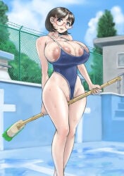 1girl chichimaro female female_only glasses solo solo_female swimsuit