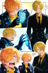 1girl ai_generated big_breasts body_swap body_switch bodyswap female female_focus hetero one_piece rcos sanji speech_bubble vegapunk_lilith woman
