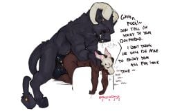 absurd_res anal anal_sex anthro anthro_on_anthro black_body black_fur black_sclera blue_eyes bodily_fluids bone bovid brown_body brown_fur caprine claws curved_horn demon dialogue duo ear_piercing facial_piercing father father_and_child father_and_son flared_penis fumus_(carbon-draws) fur genital_fluids genital_piercing genitals hi_res horn incest larger_anthro male male/male male_only mammal multi_arm multi_limb multum nose_piercing parent parent_and_child penetration penis penis_piercing piercing redishdragie ridged_horn scales sex sheep sitting size_difference tuft yaoi yellow_eyes