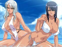 2girls bikini duo female female_only kagami_hirotaka looking_at_viewer mother_and_daughter multiple_girls nico_olvia nico_robin one-piece_swimsuit one_piece outdoors pre-timeskip sky_background swimsuit tagme utility_pole_spirit waifu2x wet white_bikini white_swimsuit