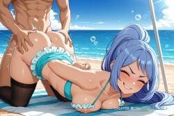 1girl ai_assisted ai_generated anime_coloring anime_screenshot areola arms_behind_back ass beautiful_eyes bed bed_sheet bedroom big_ass black_legwear black_stockings blue_eyes blue_hair brown_hair brunette bubble_butt bubbles closed_eyes detailed_background detailed_eyes detailed_face doggy_style doggystyle dominant dominant_male domination faceless_character faceless_male female female_focus female_penetrated hadou_nejire high_detail legwear looking_pleasured male male_penetrating mature_female milf my_hero_academia nipples on_all_fours on_bed on_knees perfect_body pleasure_face sex short_hair sideboob thick_ass thick_thighs thigh_highs thighhighs unseen_male_face watermark
