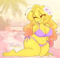 1girls 2026 beach bikini bikini_bottom bikini_top breasts female female_only oc original_character tagme tagme_(artist) tagme_(character) thighs wink winking_at_viewer yellow_hair yellow_skin
