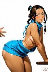 1boy 1girls ai_generated ass avatar_legends avatar_the_last_airbender blue_eyes breasts dark-skinned_female dark_brown_hair dark_nipples dark_skin faprunner78 female katara male natural_breasts nickelodeon nicktoons nipples round_ass small_breasts thick_thighs thighs virgin_killer_sweater