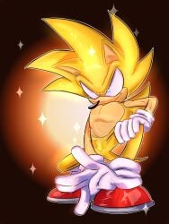 2023 3:4 andromorph anthro anus blue_eyes bodily_fluids clitoral_hood clothing crossgender crouching digital_drawing_(artwork) digital_media_(artwork) eulipotyphlan footwear genital_fluids genitals gloves hand_on_knee hand_on_leg handwear hedgehog hi_res intersex mammal mta_crossgender mti_crossgender pubes sega shoes solo somedivs sonic_the_hedgehog sonic_the_hedgehog_(series) sparkles super_form super_sonic tail vaginal_fluids vulva