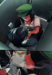 2girls bathroom coral_glasses dream_bbq ena ena_(dream_bbq) ena_(series) female fluffehhhhh fluffehwuffeh kiss kissing lesbian_kiss public_bathroom smoke smoking yuri