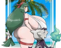 alolan_marowak channeler_(pokemon) djthepokemen gigantic_ass gigantic_breasts hyper_ass hyper_breasts pokemon pokemon_(species) pokemon_lgpe swimsuit thigh_strap white_bikini