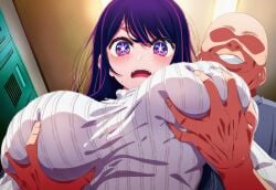 1male1female ai_generated bald_male big_boobies big_boobs big_breasts big_tits big_titties blush blushing grope grope_breast grope_chest grope_from_behind groped groped_from_behind groping_breasts groping_from_behind hoshino_ai large_boobies large_boobs large_breasts large_tits large_titties oshi_no_ko sexual_harassment shocked_expression smiling sweater touching_breasts