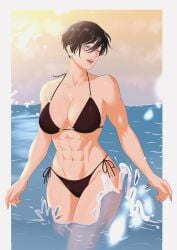 1girl 1girls abs asian asian_female attack_on_titan black-haired_female black_hair female female_only mikasa_ackerman muscles muscular muscular_female muscular_shoulders shingeki_no_kyojin tagme
