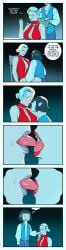 2girls blood blood_on_tongue bonnymama7 breasts butler center_opening cleavage close-up comic covered_nipples drooling english_text fangs female/female female_only gilf glasses hair_bun huge_breasts imagining kneeling large_breasts master_and_servant multiple_girls no_bra old_lady original pale-skinned_female pale_skin pointy_ears purple_lipstick red_lipstick reverse_trap servant single_hair_bun sucking_blood sucking_tongue tongue tongue_out tongue_sucking vampire vampire_girl yuri