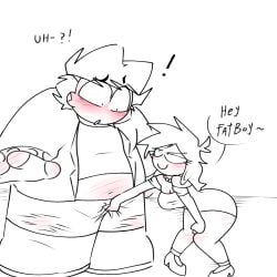 belly_exposed bending blushing_male breasts chubby colorless curvy_female cute_face doodle english_text fat fat_male female female_domination femdom grabbing_penis hetero heterosexual male no_color no_genitals_shown oc ocs original original_character original_characters straight surprised surprised_expression text touching_balls touching_penis