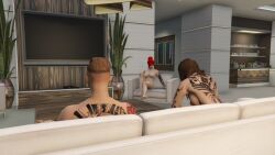 3d breasts brown_hair female grand_theft_auto grand_theft_auto_online grand_theft_auto_v joaquin_jimenes kassandra_kage male mary_mushkin multiple_girls naked naked_female naked_male nipples nopixel nude nude_female nude_male red_hair tattoo tattoo_on_arm tattoos