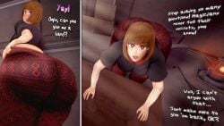 3d ass bbw big_ass big_breasts brunette comic comic_page comic_panel curvaceous curvaceous_female curvaceous_hips curvy_figure forbidden_pants huge_ass hyper_ass koikatsu mika_yamada nisui_hyota original original_character plump plump_ass red_eyes solas_(artist) stretched_clothing text thick thick_ass thick_thighs voluptuous voluptuous_body voluptuous_female