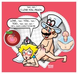 1boy 1female 1girls 1male 1up ass ass_grab blonde_hair blue_eyes bruised_ass cappy_(mario) copulation crown cum cum_dripping_from_penis cum_leaking_out_of_pussy cum_on_ass dialogue doggy_style duo ear_piercing eyelashes facial_hair female female_blushing happy_female happy_male hat heart-shaped_pupils heart_eyes hearts human human_female human_male human_on_human human_only impregnation kiss_mark kiss_mark_on_balls light-skinned_female light-skinned_male light_skin loving_couple male male/female male_blushing male_nipples mammal mario mario_(series) mature mature_female mature_male naked_female naked_male nintendo nipples open_mouth panting passionate_couple penis princess princess_peach royalty satisfied_female spanked_ass speech_bubbles sperm_meets_ovum straight test text_bubble tiara_(mario) tophat wedding_mario wedding_peach_(super_mario_odyssey) white_hat winking_at_another