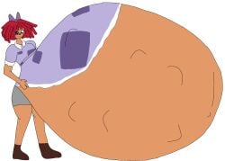 artist_request blue_dress enjoying_pregnancy fetal_movement glitch_productions humanoid hyper_pregnancy kicking_(pregnancy) pregnancy pregnant pregnant_belly pregnant_female ragatha_(the_amazing_digital_circus) red_hair red_hair_female the_amazing_digital_circus