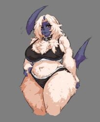 absol anthro anthro_female big_breasts blue_body blush blush_lines blushing bra bra_and_panties breasts claws fang furry furry_female littleteze nose_piercing panties pokemon pokemon_(species) pokemon_rse red_eyes tail thick_thighs thighs white_fur