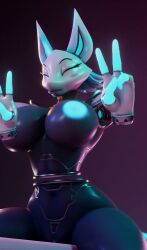 big_breasts deltarune furry hi_res peace_sign quveliz robot tagme tasque_manager_(deltarune) v_sign video yellow_eyes
