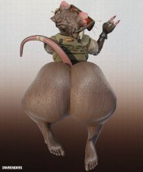 1boy 3d 3d_(artwork) anthro ass ass_focus barefoot big_ass blender clothed diorenders epic_games fortnite furry glasses huge_ass hyper_ass male male_only possum rodent skillet_(fortnite) video_game_character