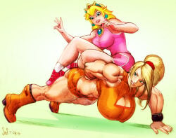 ass breasts female jebriodo metroid muscles muscular muscular_arms muscular_female muscular_legs nintendo princess_peach samus_aran