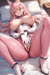1girl adult_female aged_up ai_assisted ai_generated animal_ears areolae bedroom covered_navel curvy_figure female_masturbation fingering_pussy fully_nude gloves hair_ornament hairclip high_heel_boots horny_female huge_breasts large_breasts legs_spread long_hair looking_at_viewer loose_hair milf mommy naked nikke nipples pink_bodysuit pink_hair pov seductive_smile skin_tight source_anime straight_hair thick_thighs white_bodysuit yellow_eyes