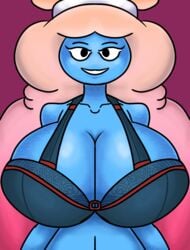 big_breasts blue_skin breasts cartoon_network cleavage colored_hair huge_breasts rachel_wilson smiling the_amazing_world_of_gumball