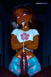 1girl 4k aged_down ahegao ai_assisted ai_generated all_the_way_to_the_base anthro_female beautiful_eyes beautiful_face big_ass black_male blond_hair blue_pants bratty breath brown_hair bubble_butt cum_dump cum_in_mouth cum_overflow cum_splatter cum_string curvy dark dark_skinned_male deepthroat detailed_background detailed_eyes detailed_face dim_lighting excessive_cum excessive_saliva fellatio fingernails forced_oral furry_female futurama glossy_lips glowing_eyes lipstick makeup