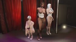 breasts brittany_angel bustier dark_hair female female_only grand_theft_auto grand_theft_auto_online grand_theft_auto_v heels multiple_females multiple_girls naked naked_female nipples nude nude_female stevie_hale stripper stripper_pole tattoo tattoo_on_arm tattoos vivienne_grey white_hair