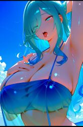 ahe_gao ahegao ahegao_face big_boobs big_breasts bikini bikini_top blonde_hair blue_bikini blue_eyes boobs breasts