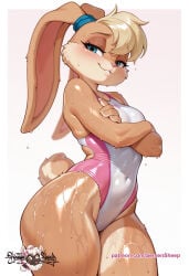 ai_generated bunnygirl competition_swimsuit lola_bunny oiled_body oiled_skin see-through swimsuit wet_skin
