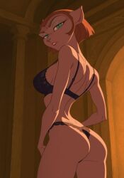 ai ai_generated alien breasts captain_amelia feline female green_eyes lingerie looking_at_viewer mature_female milf panties sexy sexy_body short_hair treasure_planet
