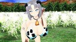 blush cow_bikini cow_girl cow_print cowbell large_breasts meadow senran_kagura xhion24 yumi_(senran_kagura)