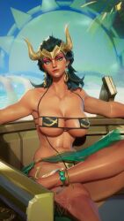 1girl abs antiheroine asgardian athletic athletic_female bikini black_hair female female_only green_eyes green_lipstick hourglass_figure hourglass_figured_female lady_loki lady_loki_(marvel_rivals) large_breasts light-skinned_female looking_at_viewer marvel marvel_rivals renanvp sexy sexy_female sideboob slim_waist sling_bikini slingshot_bikini slingshot_swimsuit small_bikini small_bra smile smiling smiling_at_viewer spread_legs tanned tanned_skin teasing teasing_viewer underboob undersized_bra undersized_clothes video_game_character waiting wide_hips